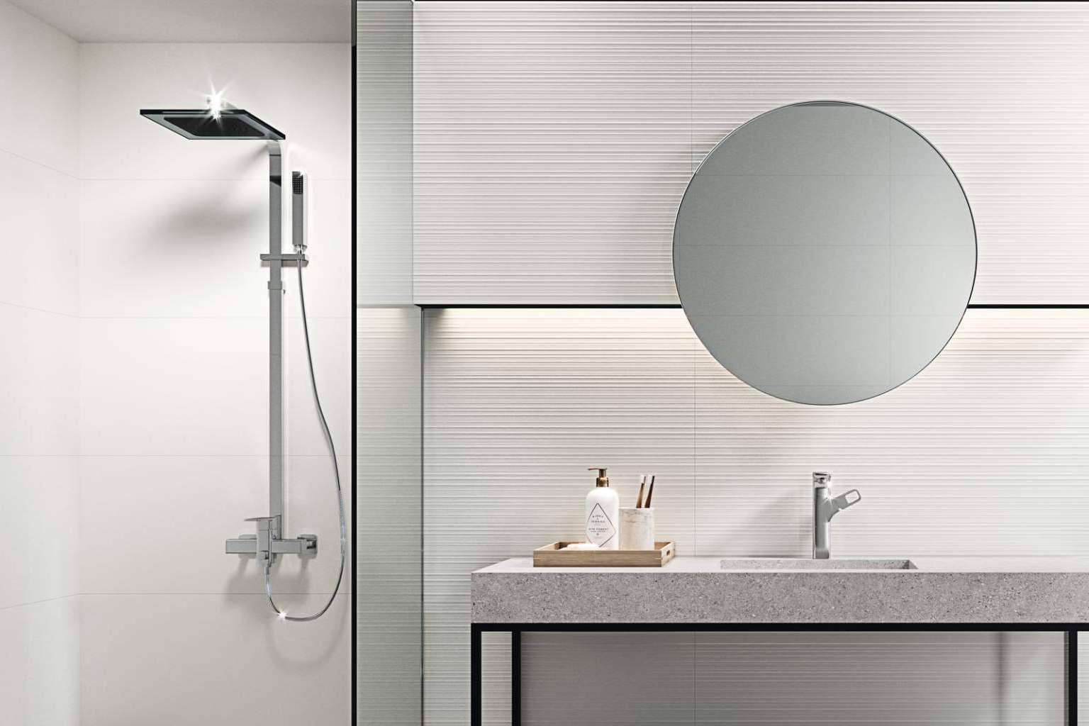 Baños pequeños con los azulejos de Duritti Cerámica