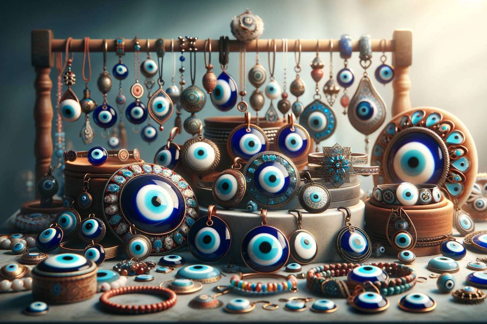 Pulseras con ojo turco, colgantes, dijes, llaveros y amuletos para colgar de UniArt